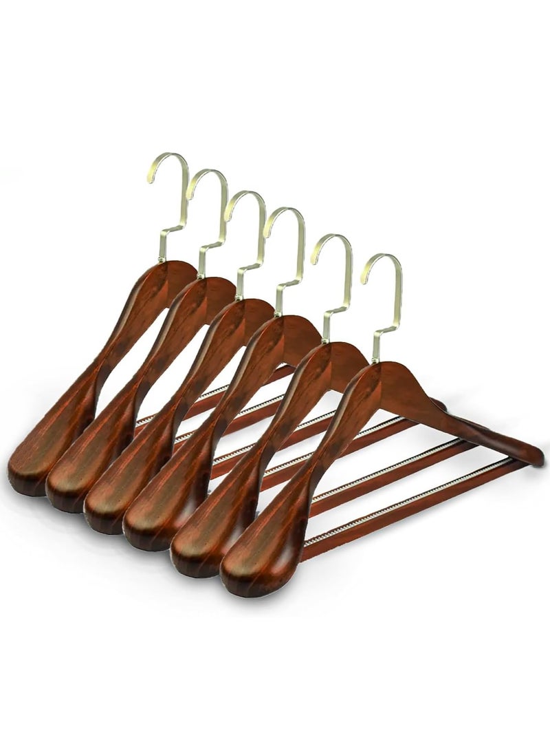 E COMMERCE  BAG Wooden Clothes Hangers 6 Pieces Wide Shoulder Wooden Hangers For Office Dress Large Abbaya And Gowns Natural Wood Hangers For Guest Entryway Entrance And Reception XL Wooden Hangers - Image 1