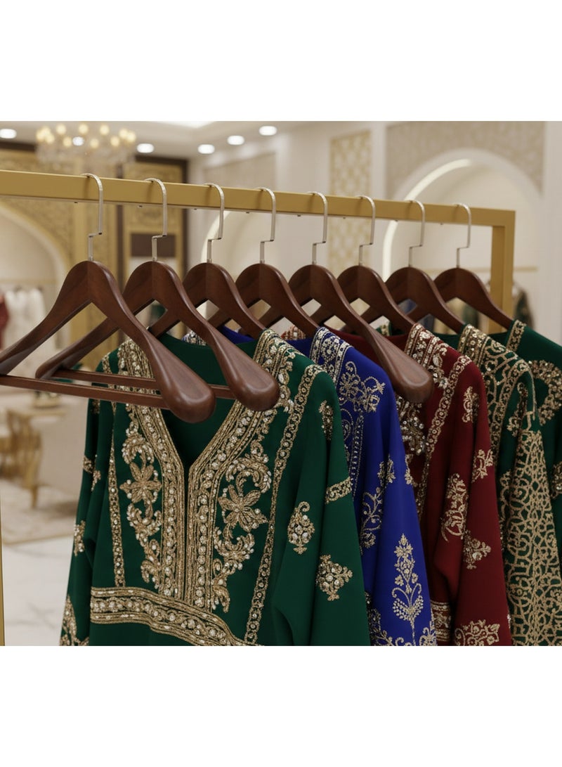 إي كوميرس باج علاقات ملابس خشب 6 قطع – طقم معلاق ملابس خشب متين بأكتاف عريضة مانعة للانزلاق للعبايات والبدلات والفساتين للخزانة - Image 3