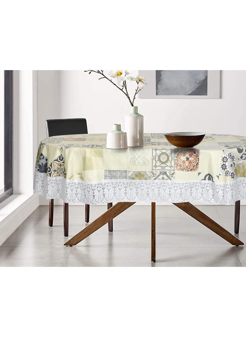 craft city CRAFT CITY PVC Waterproof 4-6 Seater Oval Dining Table Cover with White Border lace (Multicolour, 54x78 inches,Plastic, Pack of 1) (Mosaic Yellow)  - Image 2