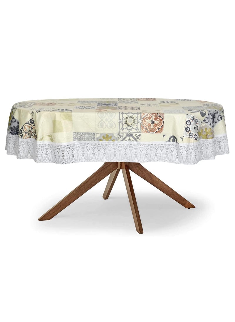 craft city CRAFT CITY PVC Waterproof 4-6 Seater Oval Dining Table Cover with White Border lace (Multicolour, 54x78 inches,Plastic, Pack of 1) (Mosaic Yellow)  - Image 3