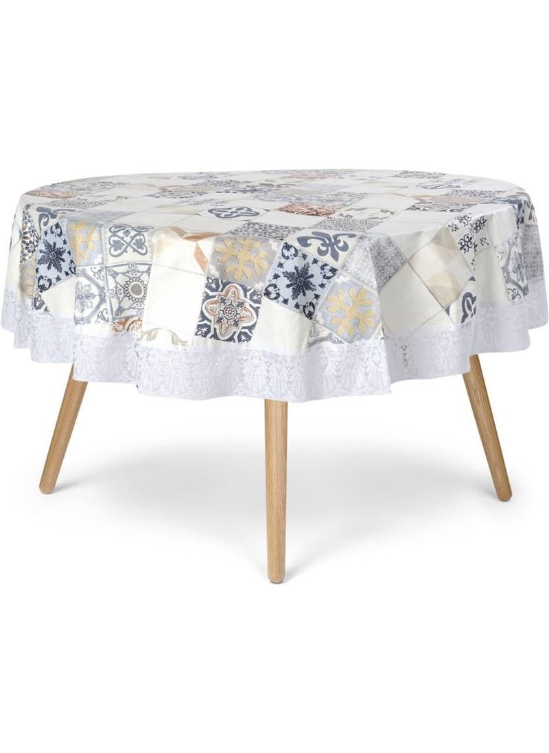craft city CRAFT CITY PVC Waterproof 4-6 Seater Oval Dining Table Cover with White Border lace (Multicolour, 54x78 inches,Plastic, Pack of 1) (Mosaic Yellow)  - Image 4