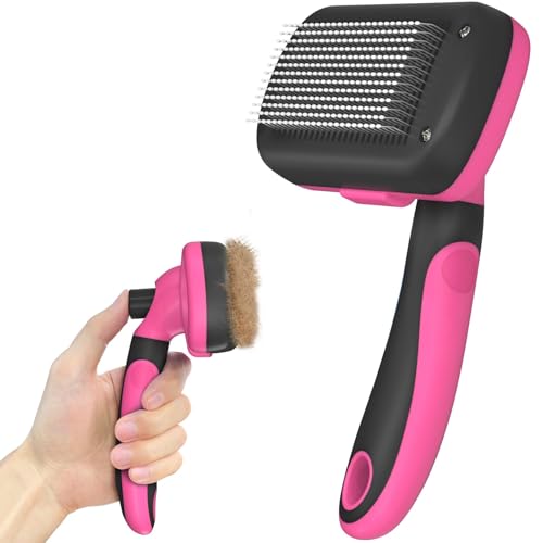 Dipoo Self-Cleaning Pet Grooming Brush - Skin-Friendly Deshedding Tool for Dogs & Cats in Pink, Removes Loose Hair and Tangles - Image 1