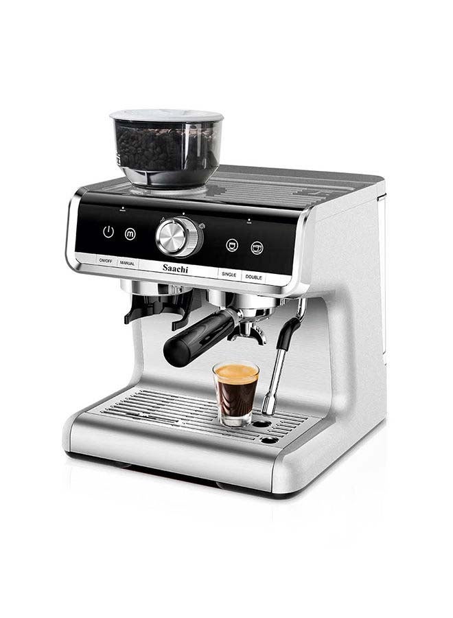 Saachi All-In-One Coffee Maker / Grinder to make Espresso, Cappuccino and Latte with 15 Bar Professional Steam Pressure Pump, 30 Grind Grade Settings and 2 Optional Filters 2.8 L 1550 W NL-COF-7063G-ST Grey/Black - Image 1