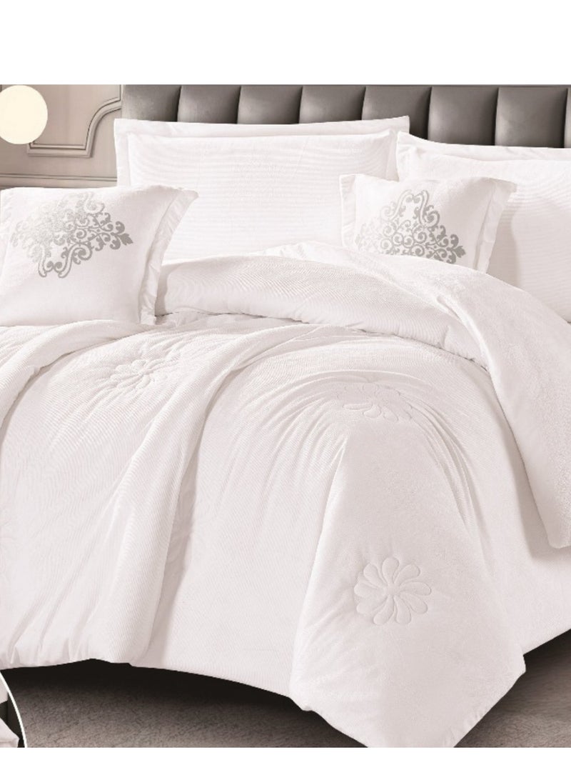SMART HOME Double-sided winter Comforter (velvet and faux fur) with shiny jacquard patterns –6-piece Luxurious full double duvet set includes a 250x230 cm duvet cover, a 200x200+30 cm fitted sheet, two 50x75+5 cm pillowcases, and two 45x45+5 cm square pillowcases – Elegant, soft, and warm hotel-style bedding. - Image 2