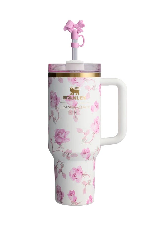 ستانلي كوب ستانلي X LoveShackFancy إصدار محدود باللون Ribbon Rosa مصنوع من الفولاذ المقاوم للصدأ 40 oz  - Image 1
