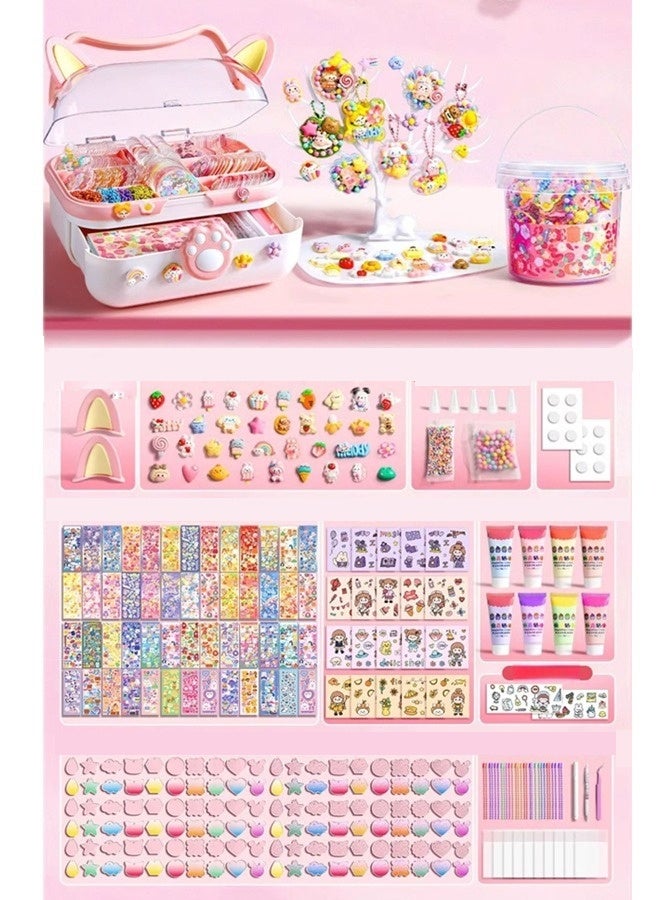 Beauenty 221 Pcs DIY Whipped Cream Clay Glue Set, Simulated DIY Making Art Craft Kit with Cartoon Stickers, Accessories, Key Chains with Storage Box for Gifting Assorted - Image 5