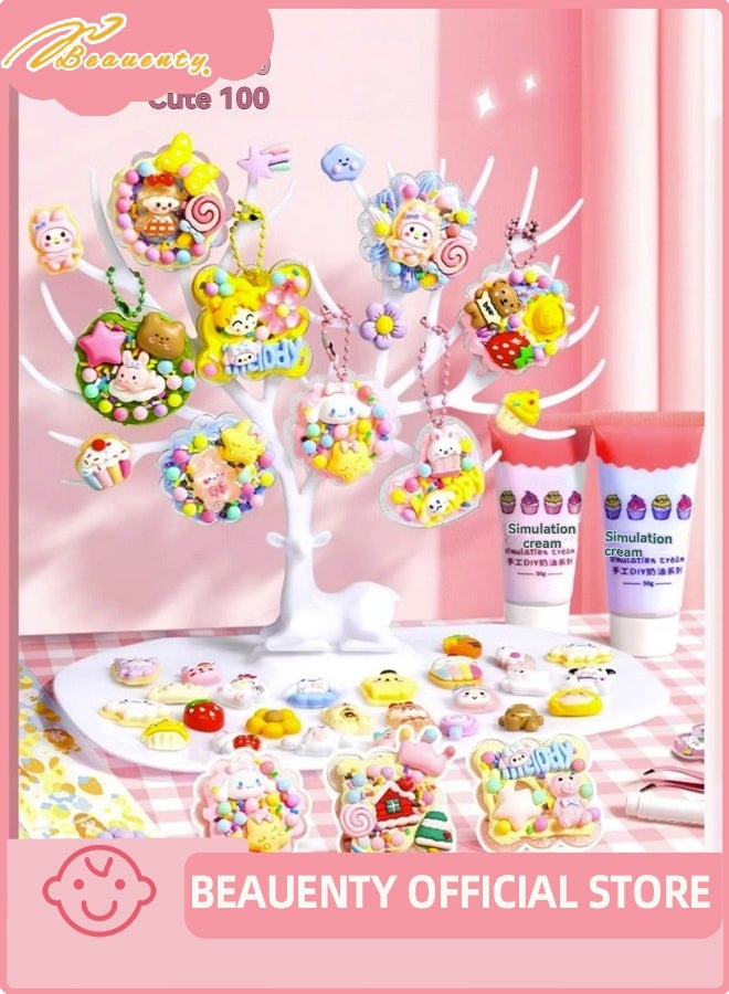 Beauenty 221 Pcs DIY Whipped Cream Clay Glue Set, Simulated DIY Making Art Craft Kit with Cartoon Stickers, Accessories, Key Chains with Storage Box for Gifting Assorted - Image 4