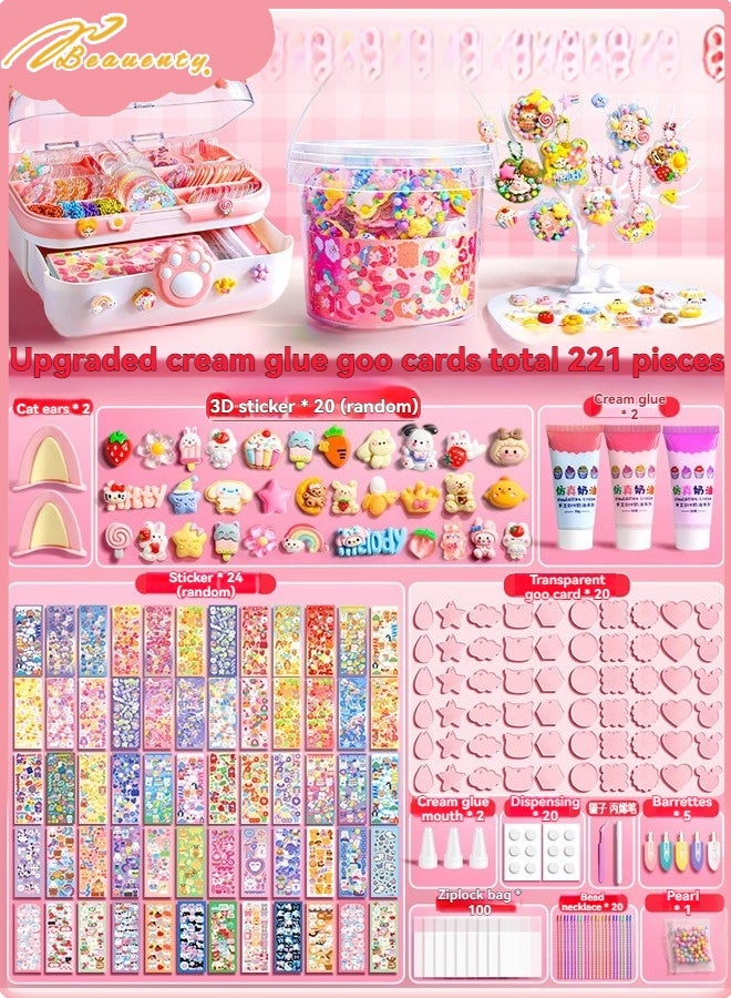 Beauenty 221 Pcs DIY Whipped Cream Clay Glue Set, Simulated DIY Making Art Craft Kit with Cartoon Stickers, Accessories, Key Chains with Storage Box for Gifting Assorted - Image 1