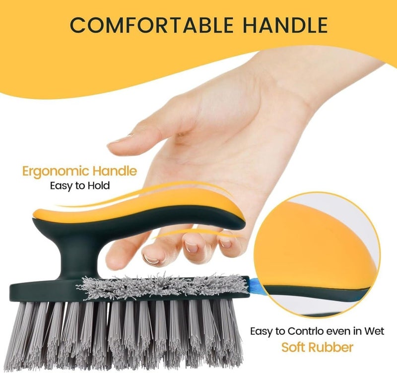 ShipFayda 4-in-1 Scrub Brushes with Squeegee, Bathroom Cleaning Brushes, V-Shape Stiff Bristles Hand Scrubbing Brush, Small Scrub Cleaning Brush for Shower Bathtub, Tile, Sink, Carpet, Bathroom 1pcs - Image 4