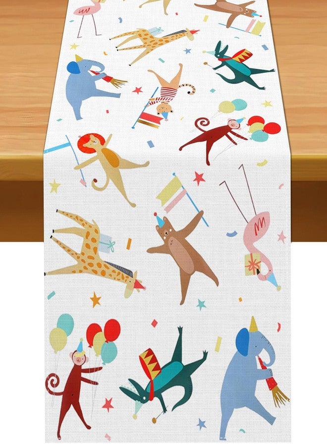 Pudodo Animal Parade Table Runner Jungle Animal Zoo Theme Birthday Party Baby Shower Kitchen Dining Room Home Decoration - Image 1