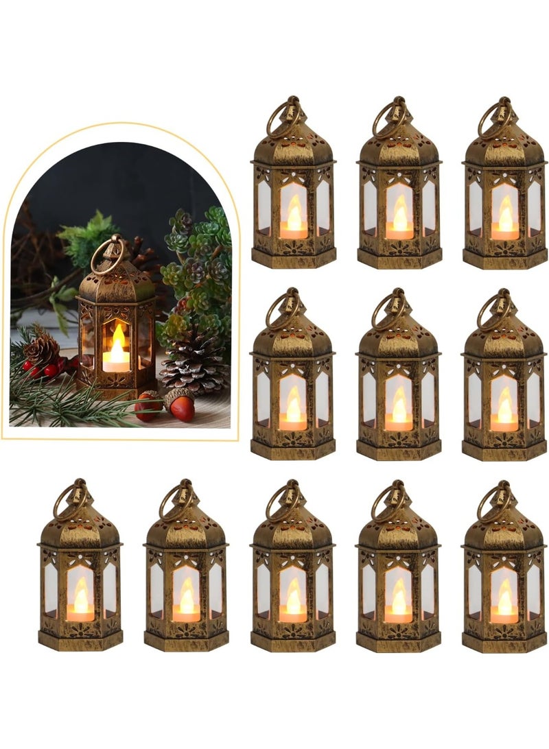 LLQ مجموعة فوانيس LLQ الصغيرة (8 قطع) مع شموع LED صغيرة، فوانيس بنية عتيقة للزينة، فوانيس شموع معلقة لتزيين طاولات رمضان، الكريسماس، حفلات الزفاف، ديوالي الهندي، وحفلات الحدائق الخيالية. - Image 1