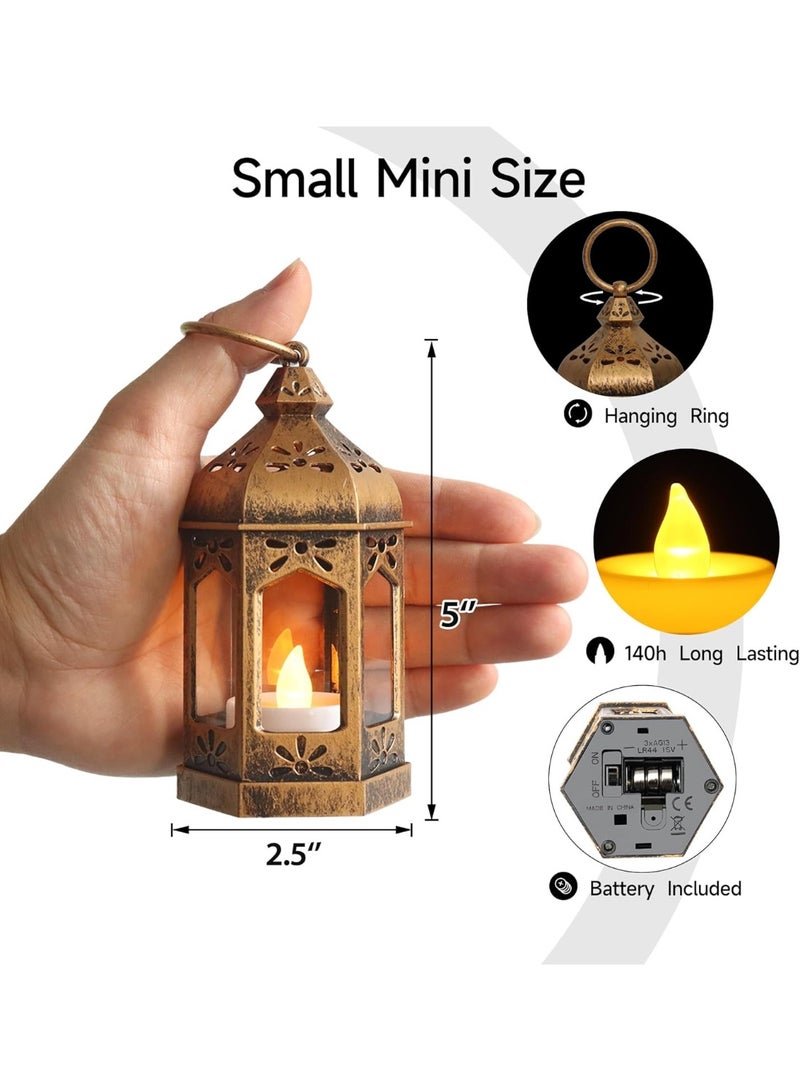 LLQ مجموعة فوانيس LLQ الصغيرة (8 قطع) مع شموع LED صغيرة، فوانيس بنية عتيقة للزينة، فوانيس شموع معلقة لتزيين طاولات رمضان، الكريسماس، حفلات الزفاف، ديوالي الهندي، وحفلات الحدائق الخيالية. - Image 2