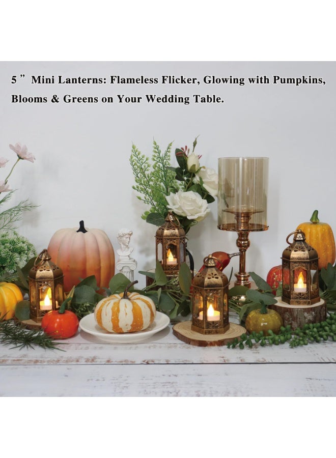 LLQ مجموعة فوانيس LLQ الصغيرة (8 قطع) مع شموع LED صغيرة، فوانيس بنية عتيقة للزينة، فوانيس شموع معلقة لتزيين طاولات رمضان، الكريسماس، حفلات الزفاف، ديوالي الهندي، وحفلات الحدائق الخيالية. - Image 4