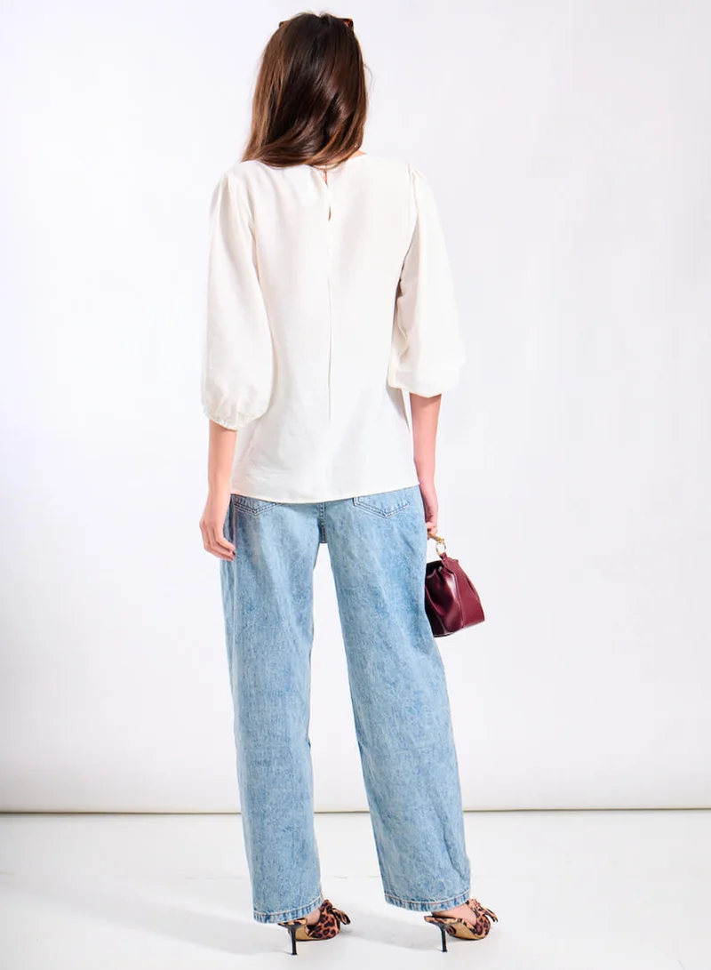 Needs No Label  White Puff Sleeve Blouse for Women | Best Price UAE