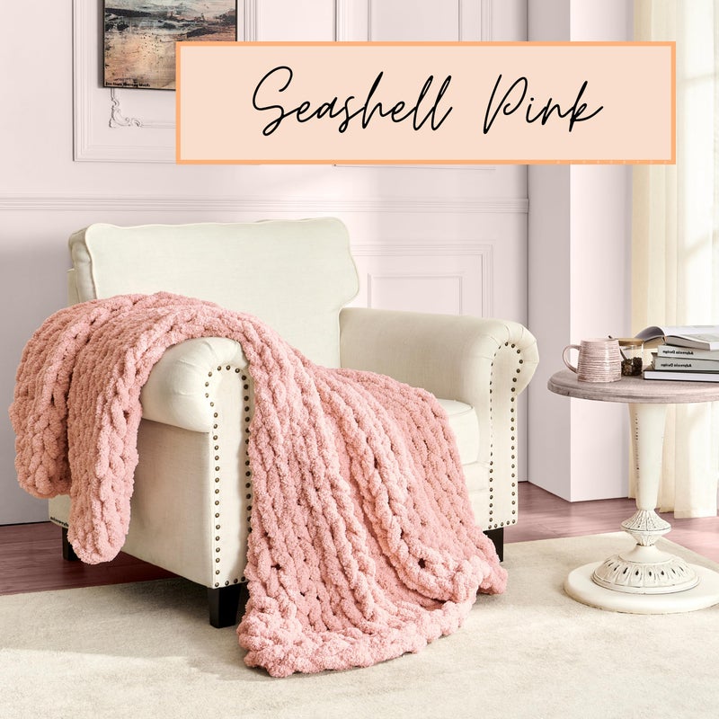 adyrescia chunky knit بطانية رمي | 100 ٪ متماسكة مع Jumbo Chenille Yarn (50 "" X60 "" Sishell Pink) - Image 2