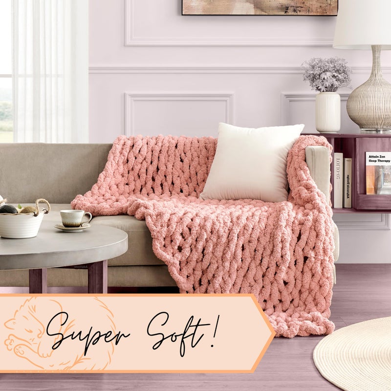 adyrescia chunky knit بطانية رمي | 100 ٪ متماسكة مع Jumbo Chenille Yarn (50 "" X60 "" Sishell Pink) - Image 4