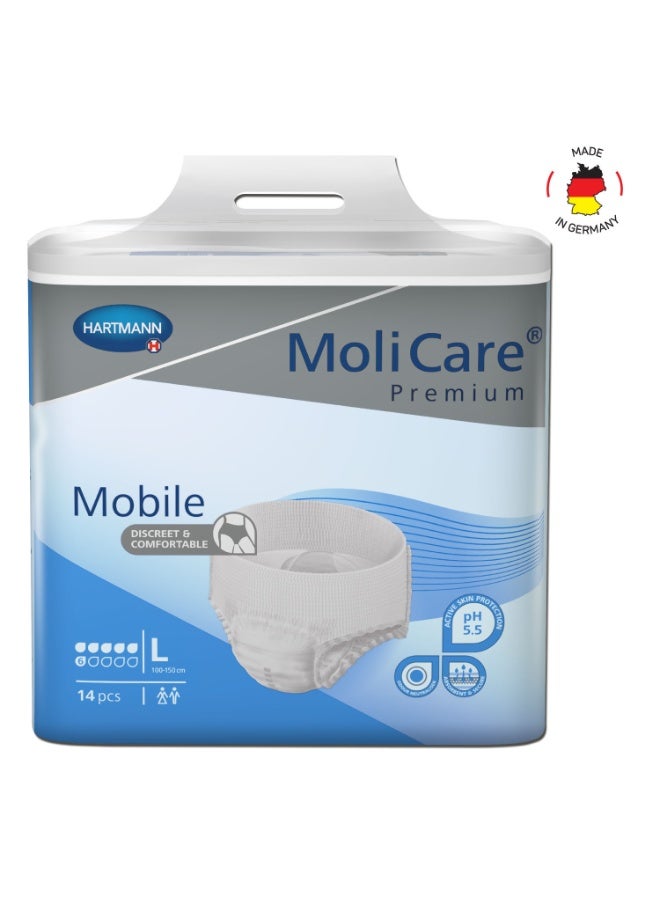 مولي كير موليكير بريميوم موبايل, سراويل حفاضات السلَس للراشدين، للنساء والرجال, كبير ,6 قطرات , ١٤ قطعة \حزمة - Image 1