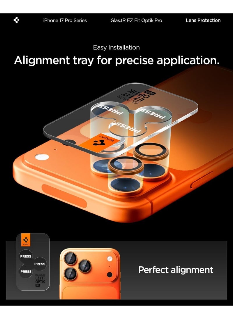 Spigen حامي عدسة الكاميرا GLAStR EZ-Fit Optik PRO [عبوة 2] لجهاز iPhone 17 Pro Max و iPhone 17 Pro - برتقالي كوني - Image 4