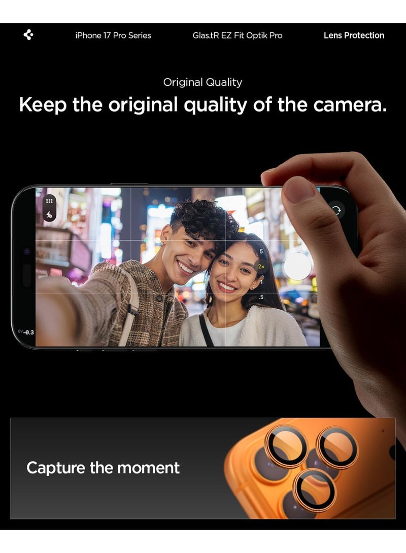 Spigen حامي عدسة الكاميرا GLAStR EZ-Fit Optik PRO [عبوة 2] لجهاز iPhone 17 Pro Max و iPhone 17 Pro - برتقالي كوني - Image 3
