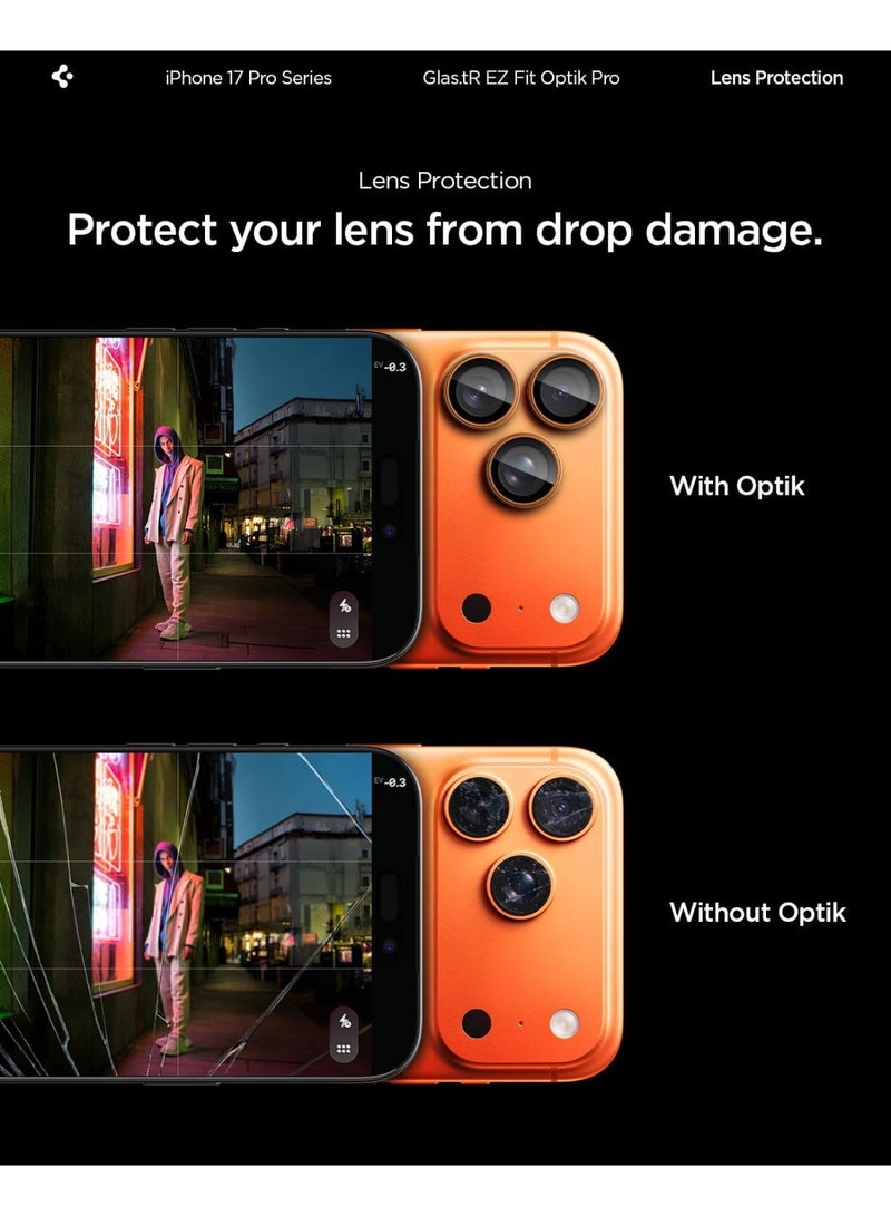 Spigen حامي عدسة الكاميرا GLAStR EZ-Fit Optik PRO [عبوة 2] لجهاز iPhone 17 Pro Max و iPhone 17 Pro - برتقالي كوني - Image 5