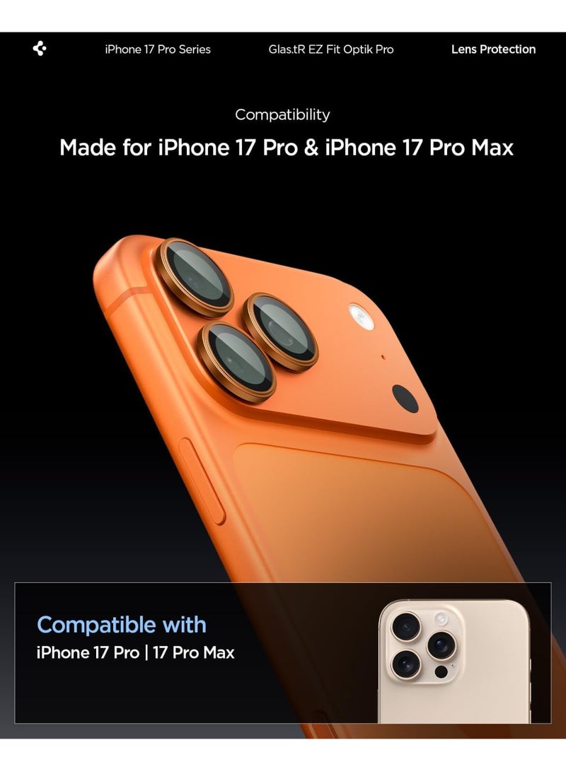 Spigen حامي عدسة الكاميرا GLAStR EZ-Fit Optik PRO [عبوة 2] لجهاز iPhone 17 Pro Max و iPhone 17 Pro - برتقالي كوني - Image 2
