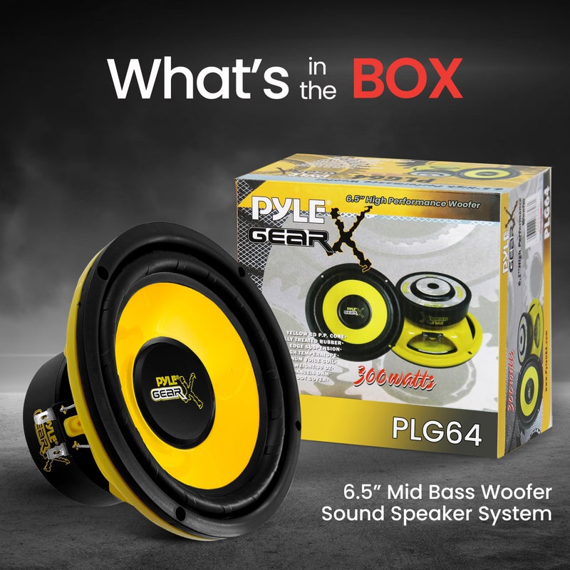 Pyle 6.5 Inch Mid Bass Woofer Sound Speaker System - Pro Loud Range Audio 300 Watt Peak Power w/ 4 Ohm Impedance and 60-20KHz Frequency Response for Car Component Stereo PLG64,Yellow - Image 5