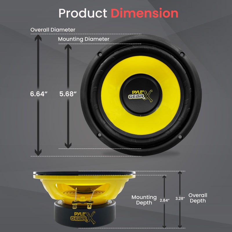 Pyle 6.5 Inch Mid Bass Woofer Sound Speaker System - Pro Loud Range Audio 300 Watt Peak Power w/ 4 Ohm Impedance and 60-20KHz Frequency Response for Car Component Stereo PLG64,Yellow - Image 3