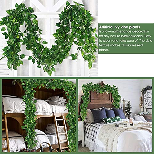 Improvhome Artificial Money Plant Ivy Garland,Ivy Garland Fake Vine UV Resistant Green Leaves Fake Plants Hanging Vine Plant for Wedding Party Garden Wall Decoration (6) - Image 2