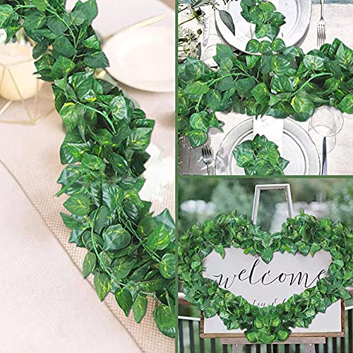 Improvhome Artificial Money Plant Ivy Garland,Ivy Garland Fake Vine UV Resistant Green Leaves Fake Plants Hanging Vine Plant for Wedding Party Garden Wall Decoration (6) - Image 5
