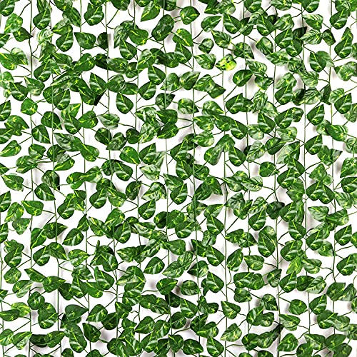 Improvhome Artificial Money Plant Ivy Garland,Ivy Garland Fake Vine UV Resistant Green Leaves Fake Plants Hanging Vine Plant for Wedding Party Garden Wall Decoration (6) - Image 1