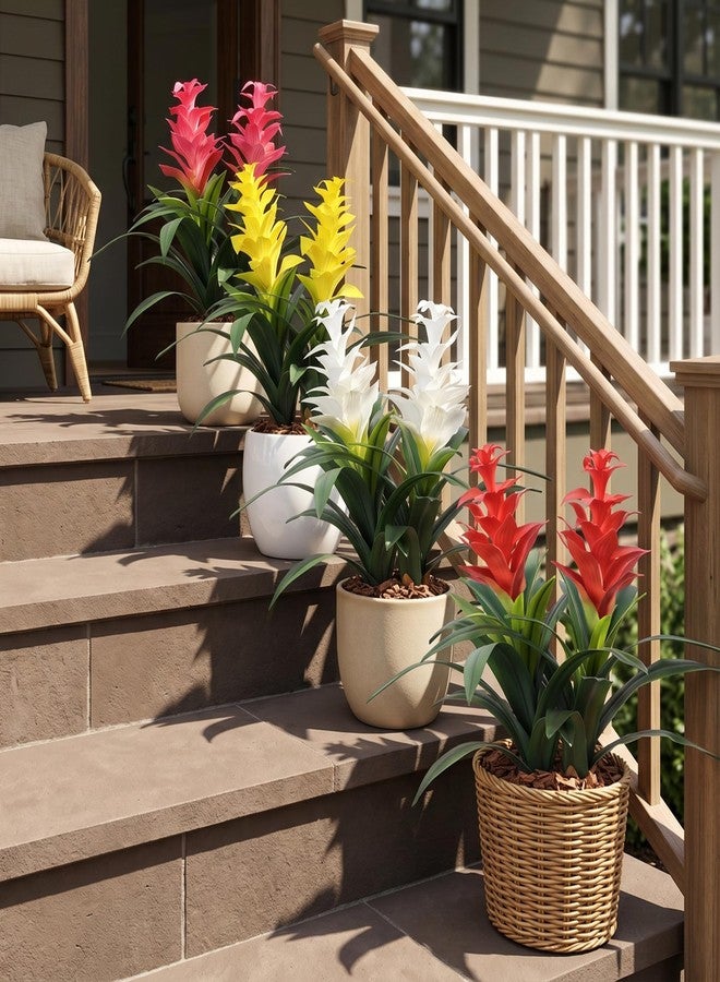 Ivydale Fake Flowers Plants for Outdoors, 2 Pcs 16.93" Bromeliad Artificial Flowers Uv Resistant Realistic Faux Flowers for Outdoor Planters Outside Porch Patio Yard Garden Indoor Decoration(Red) - Image 5