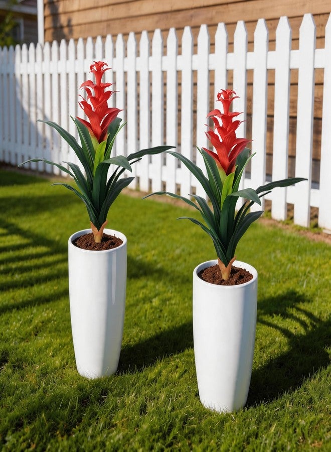 Ivydale Fake Flowers Plants for Outdoors, 2 Pcs 16.93" Bromeliad Artificial Flowers Uv Resistant Realistic Faux Flowers for Outdoor Planters Outside Porch Patio Yard Garden Indoor Decoration(Red) - Image 3