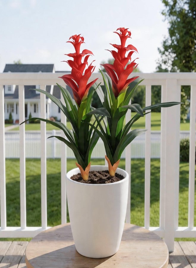 Ivydale Fake Flowers Plants for Outdoors, 2 Pcs 16.93" Bromeliad Artificial Flowers Uv Resistant Realistic Faux Flowers for Outdoor Planters Outside Porch Patio Yard Garden Indoor Decoration(Red) - Image 4