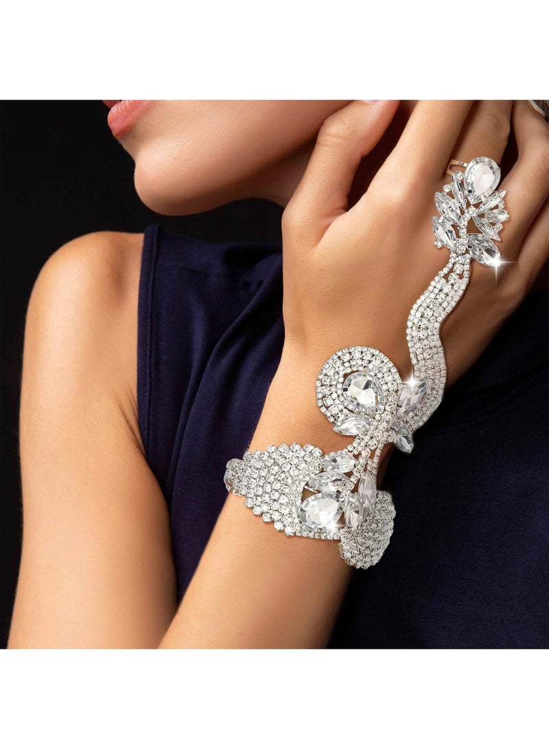 Barakah Rhinestone Snake Finger Bracelet for Women, Rhinestones Finger Ring, Bracelet Hand Chain Bracelets with Ring, Diamond Crystal Bangle Hand Chain FInger Ring Bracelets for Women and Girls - Image 3