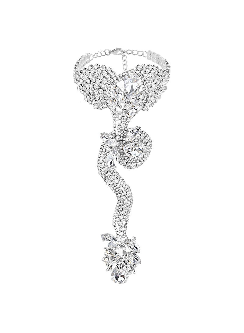 Barakah Rhinestone Snake Finger Bracelet for Women, Rhinestones Finger Ring, Bracelet Hand Chain Bracelets with Ring, Diamond Crystal Bangle Hand Chain FInger Ring Bracelets for Women and Girls - Image 1