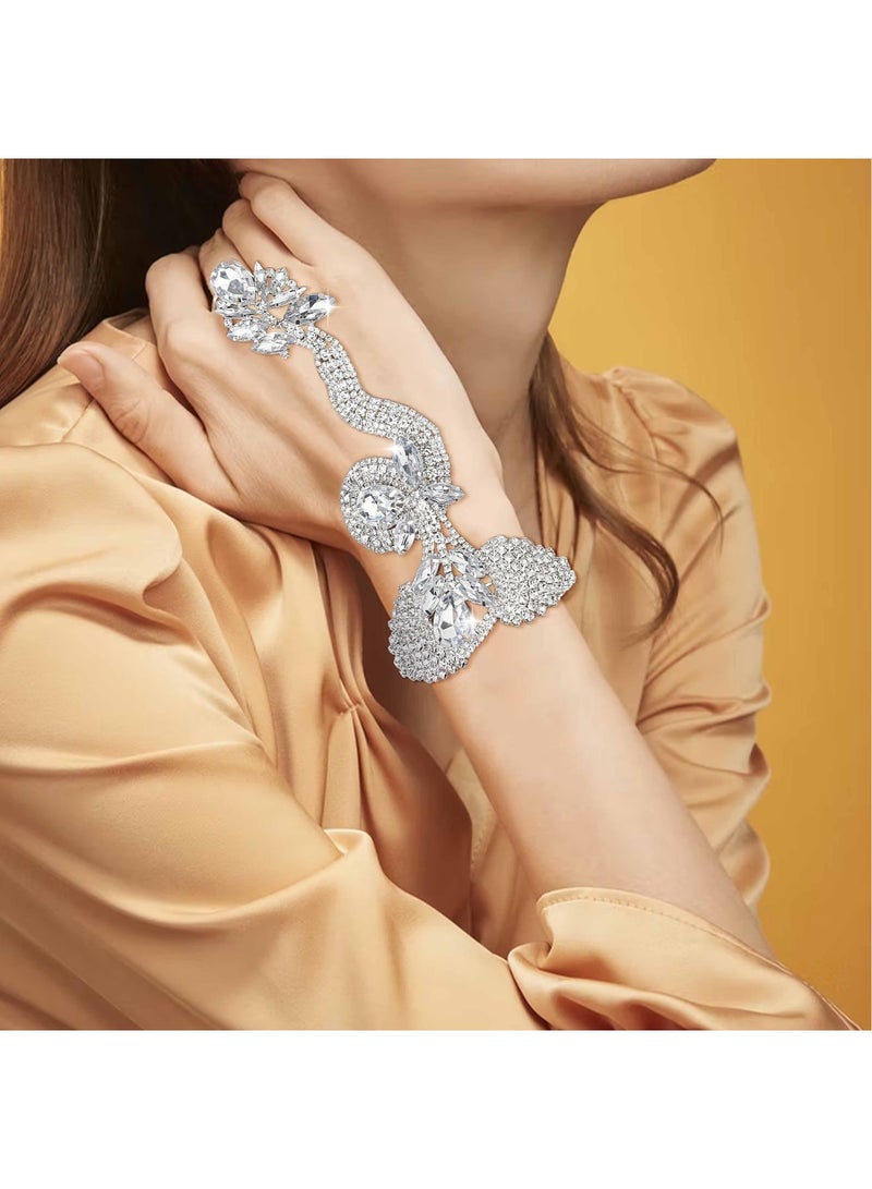 Barakah Rhinestone Snake Finger Bracelet for Women, Rhinestones Finger Ring, Bracelet Hand Chain Bracelets with Ring, Diamond Crystal Bangle Hand Chain FInger Ring Bracelets for Women and Girls - Image 4
