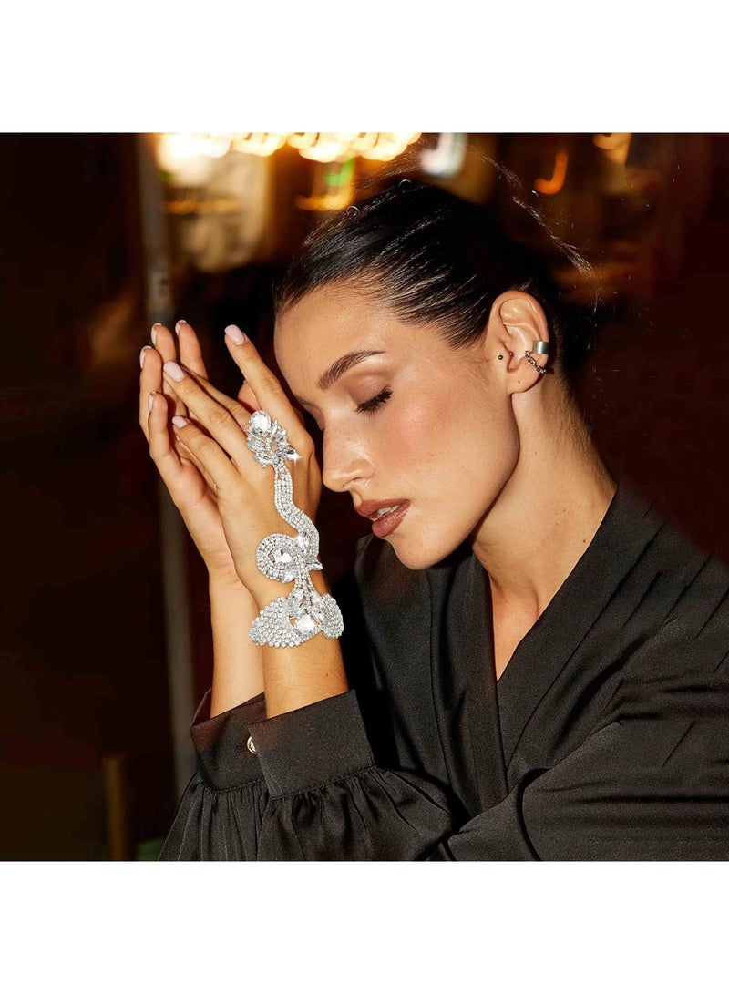 Barakah Rhinestone Snake Finger Bracelet for Women, Rhinestones Finger Ring, Bracelet Hand Chain Bracelets with Ring, Diamond Crystal Bangle Hand Chain FInger Ring Bracelets for Women and Girls - Image 5