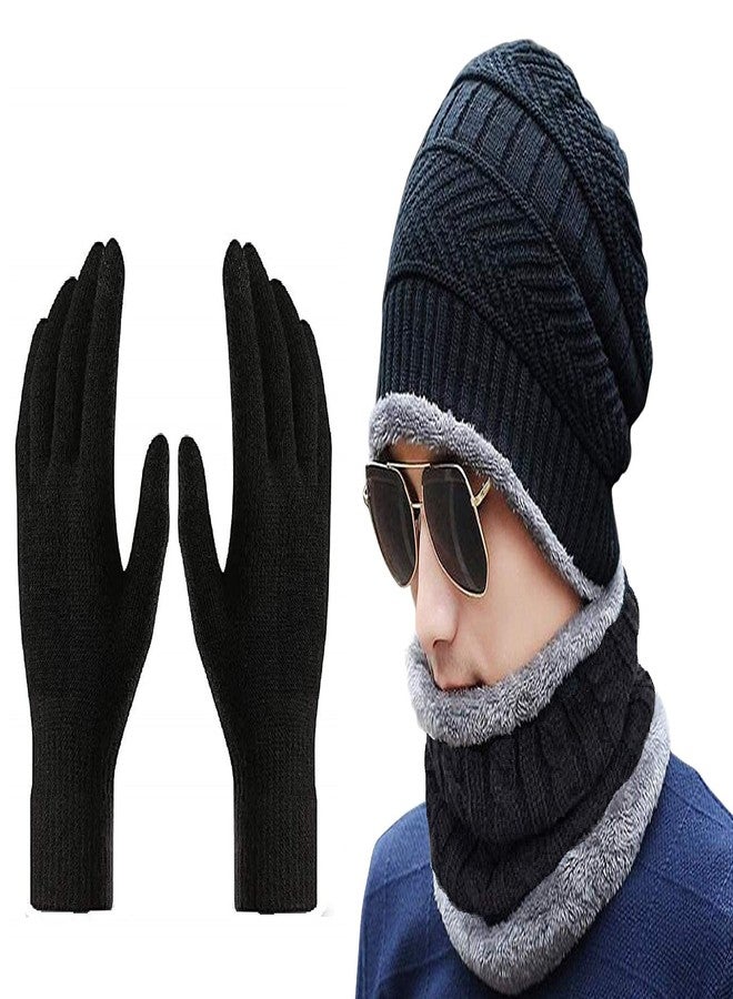 ATABZ Combo Pack Skull Cap, Neck Muffler, Hand Gloves Black Set for Winter - Image 1