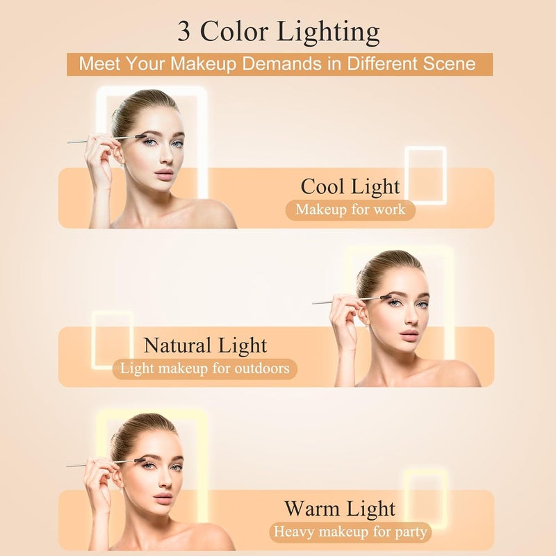 FUNTOUCH Rechargeable Travel Makeup Mirror with 72 Led Lights, Portable Lighted Makeup Mirror, 3 Color Lighting, Dimmable Touch Screen, Type C, Tabletop LED Folding Cosmetic Vanity Mirror - Image 4