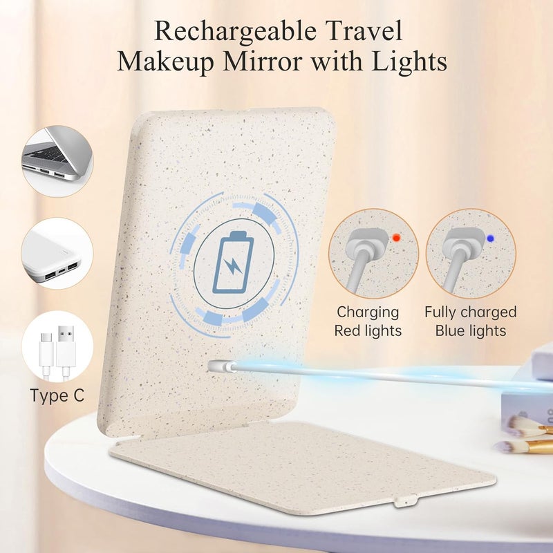 FUNTOUCH Rechargeable Travel Makeup Mirror with 72 Led Lights, Portable Lighted Makeup Mirror, 3 Color Lighting, Dimmable Touch Screen, Type C, Tabletop LED Folding Cosmetic Vanity Mirror - Image 2