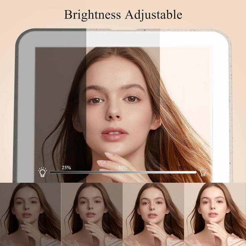 FUNTOUCH Rechargeable Travel Makeup Mirror with 72 Led Lights, Portable Lighted Makeup Mirror, 3 Color Lighting, Dimmable Touch Screen, Type C, Tabletop LED Folding Cosmetic Vanity Mirror - Image 5