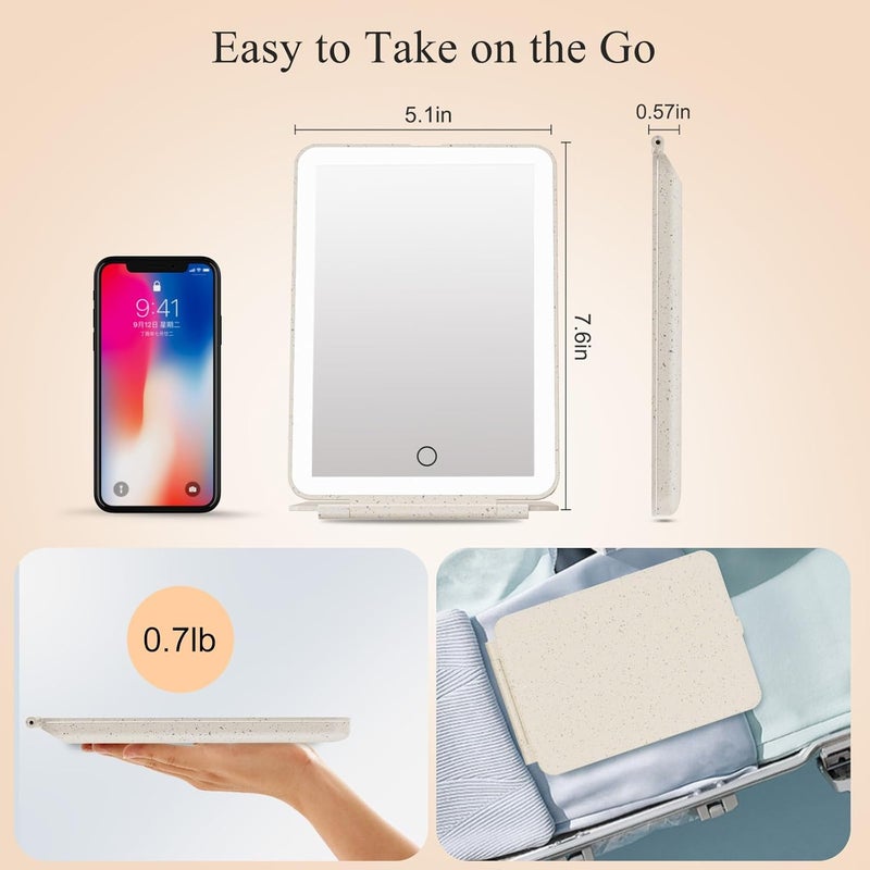 FUNTOUCH Rechargeable Travel Makeup Mirror with 72 Led Lights, Portable Lighted Makeup Mirror, 3 Color Lighting, Dimmable Touch Screen, Type C, Tabletop LED Folding Cosmetic Vanity Mirror - Image 3