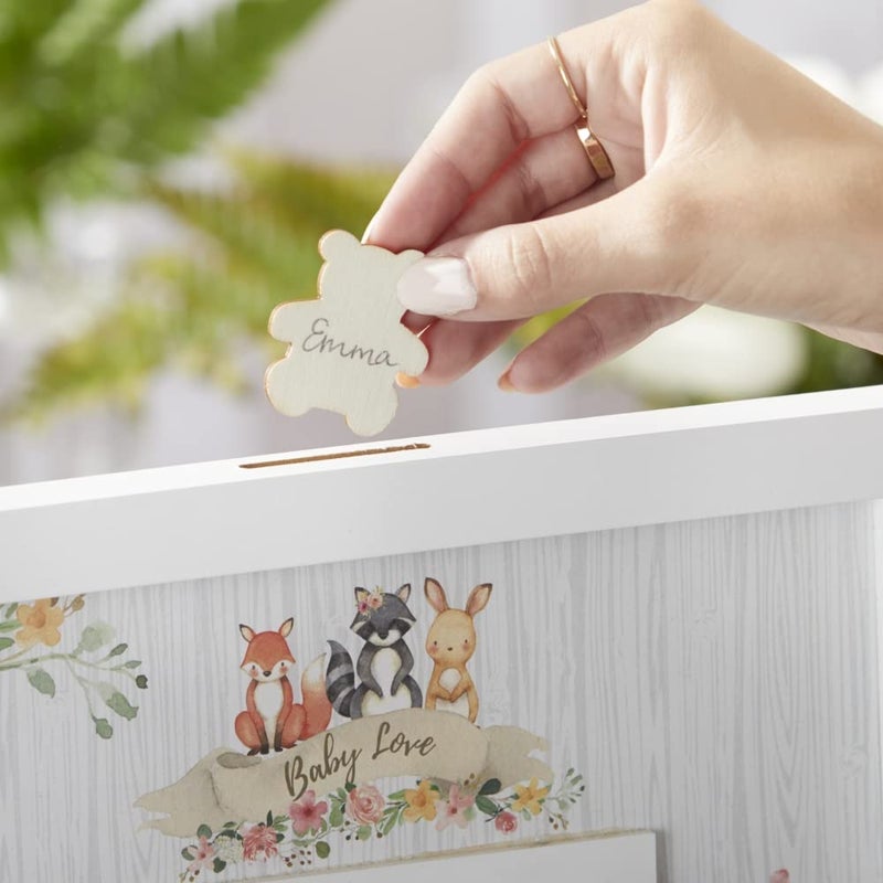 Kate Aspen Pink Woodland Baby Shower Decorations Guest Book Alternative with Wooden Teddy Bear Inserts, Woodland Nursery Decor - Image 3
