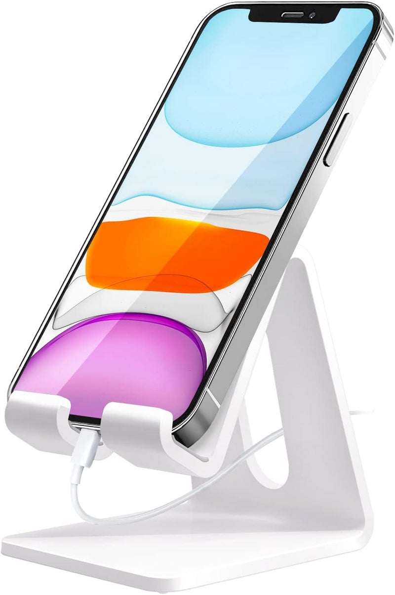 Crpich Acrylic Cell Phone Stand, Portable Phone Holder, White Phone Stand for Desk, Compatible with Phone 13 12 Pro Max Mini 11 Xr 8 Plus SE, Switch, Android Smartphone, Pad, Tablet, Desk Accessories - Image 1