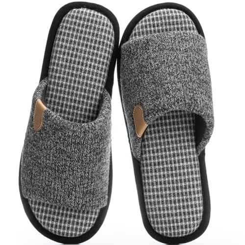 GOEWY Mens Slippers with Memory Foam Gifts House Slippers for Men Indoor Outdoor Slip On Non-Slip Sole Open Toe Cozy Bedroom Slippers Size 10.5 Black - Image 1