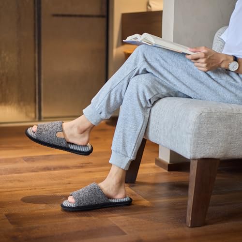GOEWY Mens Slippers with Memory Foam Gifts House Slippers for Men Indoor Outdoor Slip On Non-Slip Sole Open Toe Cozy Bedroom Slippers Size 10.5 Black - Image 3