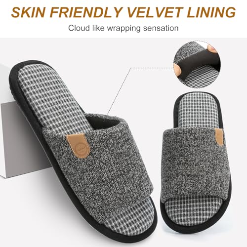 GOEWY Mens Slippers with Memory Foam Gifts House Slippers for Men Indoor Outdoor Slip On Non-Slip Sole Open Toe Cozy Bedroom Slippers Size 10.5 Black - Image 4