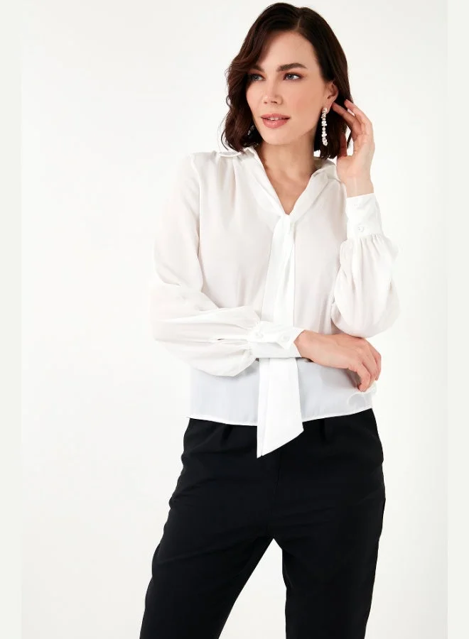 Lela Lela Tie Detail V-Neck Chiffon Shirt Women's SHIRT 611BZ0047