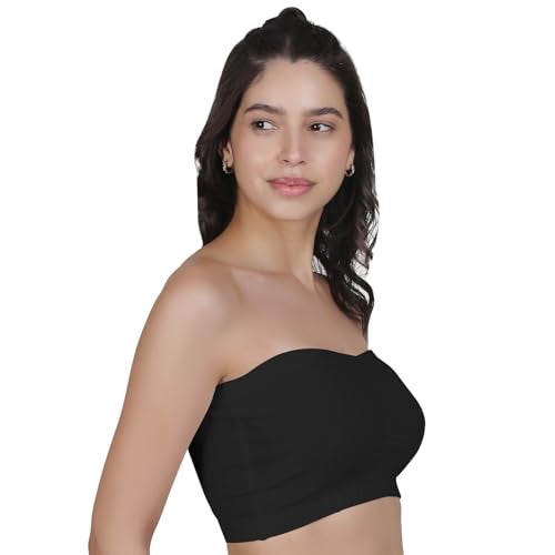 DChica Black Tube Bra for Women's, Cotton Padded Bra, Full Coverage, Non-Wired Women's T-Shirt Gym Bra, Seamless Padded Bra Without Strap Training Bras (Pack of 1) - Image 4