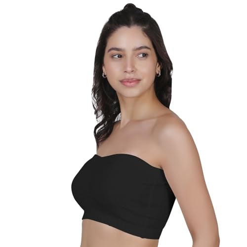 DChica Black Tube Bra for Women's, Cotton Padded Bra, Full Coverage, Non-Wired Women's T-Shirt Gym Bra, Seamless Padded Bra Without Strap Training Bras (Pack of 1) - Image 5